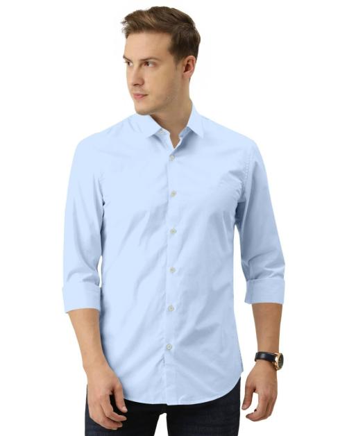 FASHIONAEX Men Blue Solid Cotton Blend Full Length Sleeve Shirt (M)