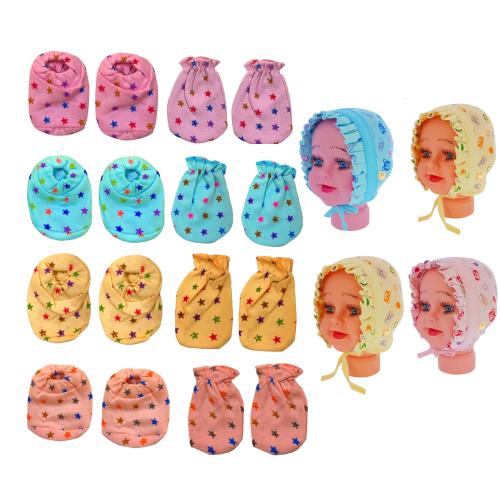 Born Baby Care Combo Of Hand Mittens (4 Pair), Leg Booties (4 Pair) and Cap (4 Piece) (Multicolor)
