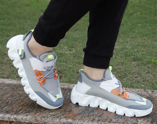 WIN9 Men Grey Zigzag Outdoor Casual Lifestyle Shoes