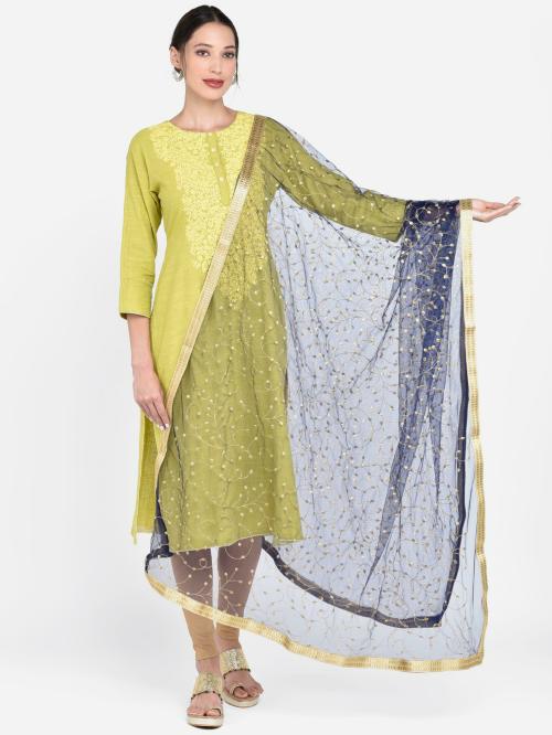 Dupatta Bazaar Women Dark Blue Embellished Net Dupatta