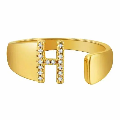 Zivom Initial Alphabets H Letter American Diamond Gold Adjustable Band Ring For Women