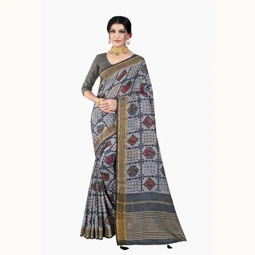TRIVENI Purple Linen Digital Print Saree