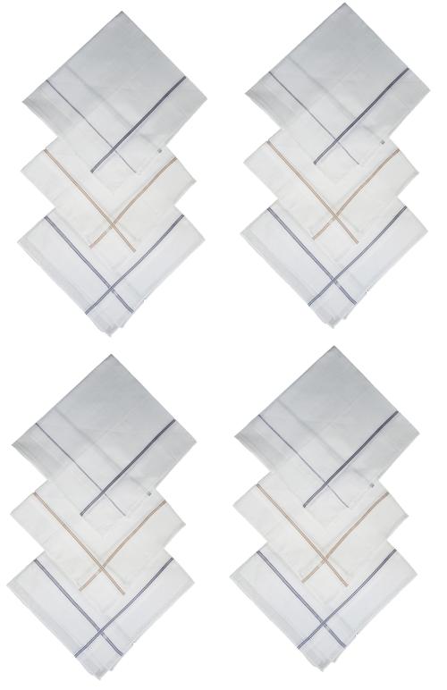 HIRA Cotton 12 Piece Men's Handkerchief Set - White (55CM X 52CM)