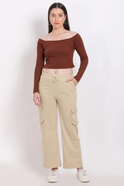 CLOTHINK India Women Cream Colour Cargos