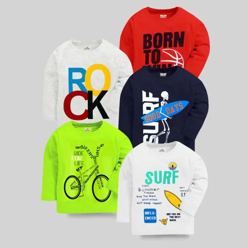 Kuchipoo Full Sleeves Boys T-Shirts Pack of 5, MultiColor | Boys Tshirt | Kids Wear | T shirt for Kids | T shirt for boys | Boys t tshirts