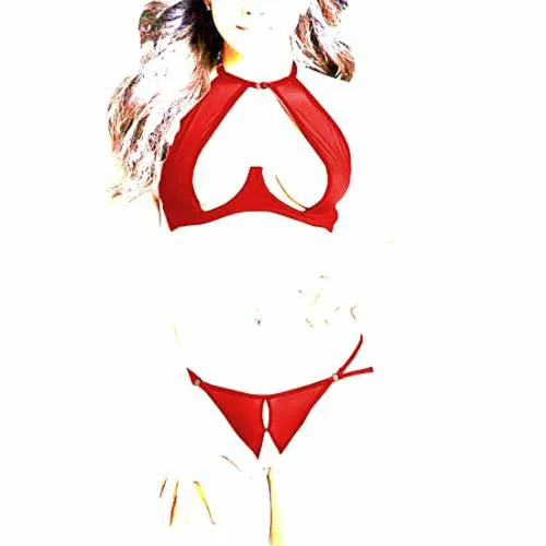 Psychovest Red Lace Transparent Stripped Back And Panty Lingerie Set