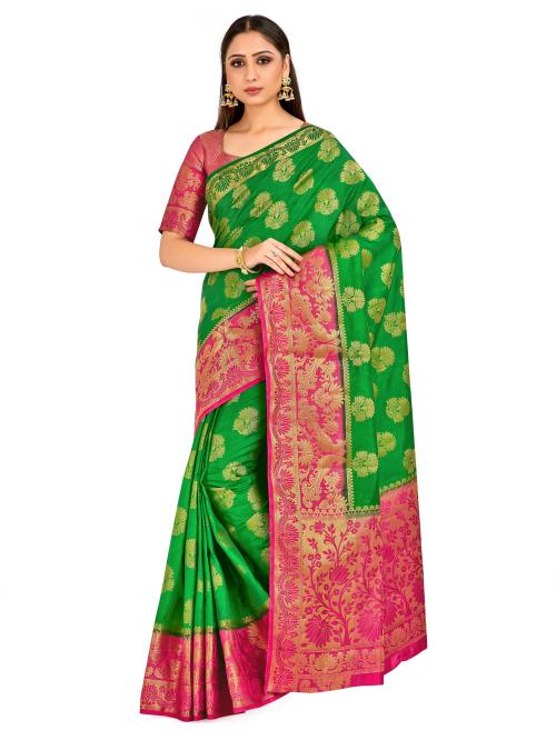 Mimosa kanchipuram style Art Silk saree Color: Green (4661-407-2D-GR-ST)