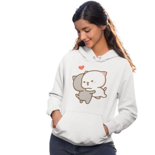 UPLUXUC Unisex White All Over Print 100 Percent Cotton Hoodie Pack Of 1