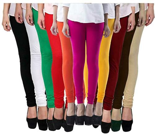 IKHLAS Women Multicolor Solid Cotton Blend (Pack of 10) Churidar Leggings