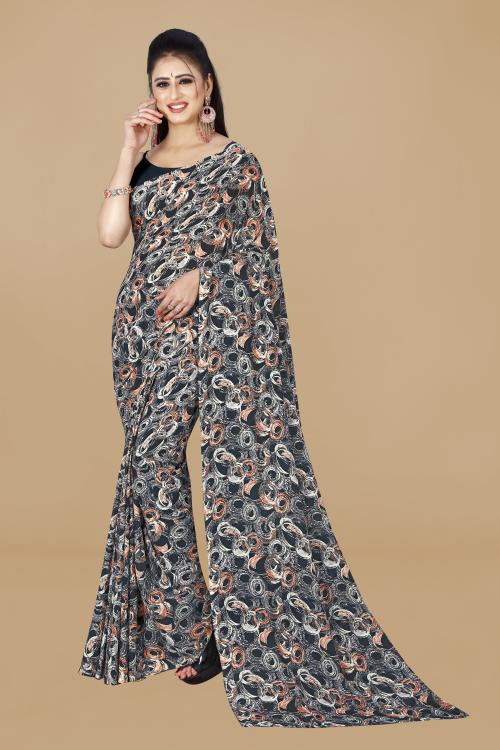 Anand Women Multicolor3 Self Design Pattern Georgette Single Saree Without Blouse