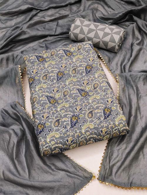 Panzora Elegant Magic Slub Cotton Top with Mill Print and Foil Print Salwar Suit Dress Material