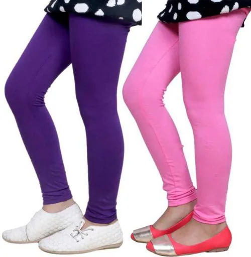 Tik Tok Wears Girls Purple, Red Solid Cotton Blend Pack of 2 Leggings