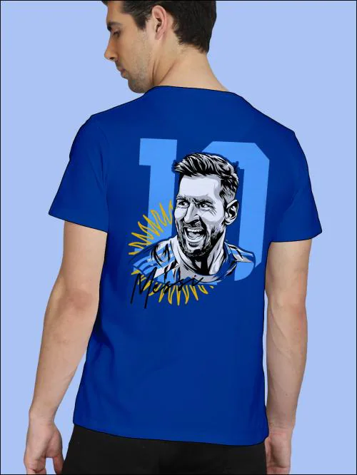 BLISSINK Messi Front And Back Printed Blue Cotton Tshirt for Men