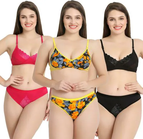 Tace Women Multicolor Self Design Cotton Blend Pack of 3 Lingerie Sets