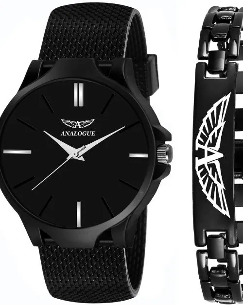 ANALOGUE Black Dial and Strap Analog Watch with Bracelet for Men