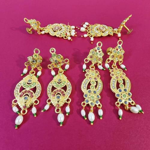 Buy RAJASTHANI GAHANA 3 Pic Earrings Set Diamond Brass Earring Set
