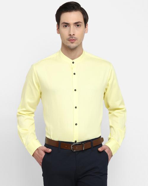 SHI-ROI Men's Cotton Fluorescent Yellow Classic Shirt
