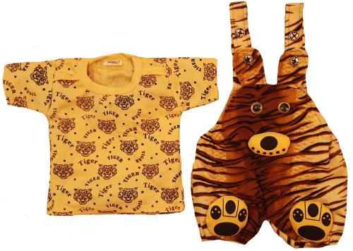 Zuvim Baby Boys & Baby Girls Tiger Dungaree & T-Shirt Clothing Set ( Brown , 6-12 months)