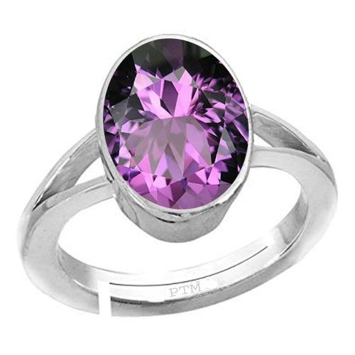 Ptm Natural Amethyst 4 Carat Gemstone Pure Sterling Silver Adjustable Ring