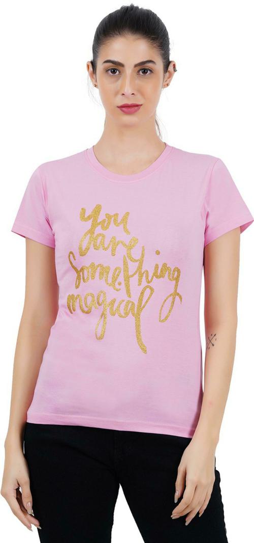 Buy SAN TEE Women Pink Printed Pure Cotton Tshirt (XXL) Online at Best