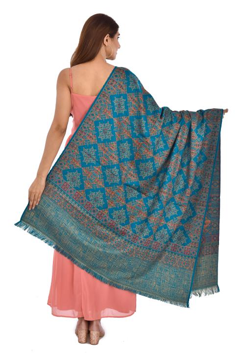 BAISA Women Blue Aztec Acrylic Blend Shawls