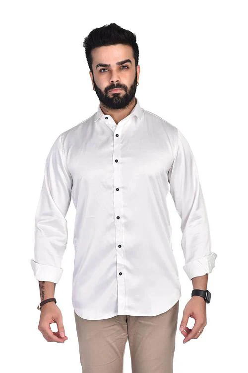 Selyem Satin Men White Casual Shirt White 4XL