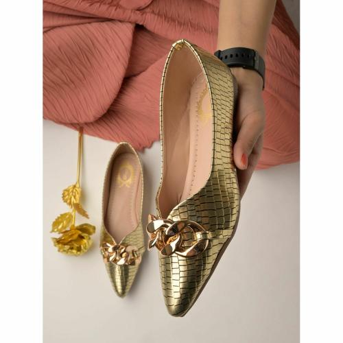Shoetopia Stylish Pointed Toe Golden Bellies For Women & Girls