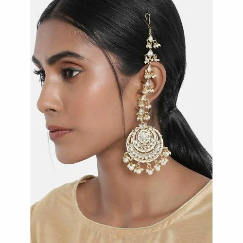 I Jewels 18K Gold Plated Alloy Kundan Stones & Pearl Earrings with Hair  Chain For Women (E2928W) - JioMart
