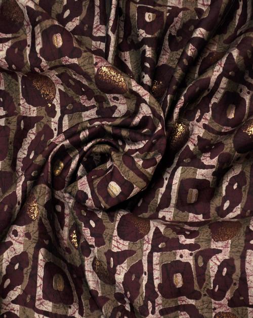 LCX Maroon & Golden Geometric Muslin Print Fabric Material 2.5 Meter