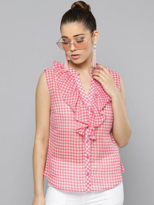 Rare Women Pink Checkered Top