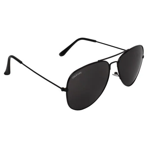 CREATURE Basic Black Aviator Uv-Protected Unisex Sunglasses(Lens-Jet-Black||Frame-Black||SUN-004)
