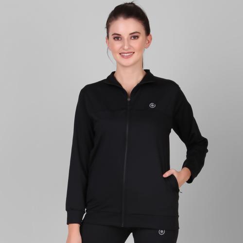 DIAZ Women's Cotton Full Sleeves Regular Fit Jacket|Women's Solid Regular Jacket Size L For Color Black