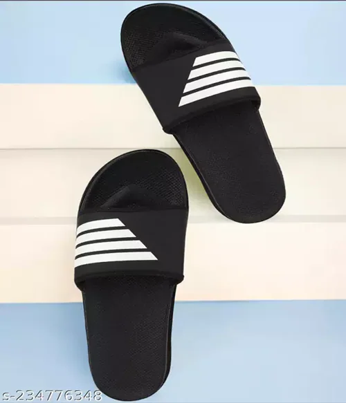 Cloker Men's Comfortable Stylish & Casual Footwear For Boys | Chappal | Slippers Slides Flipflop-UK8-Black & W.White
