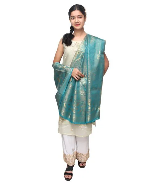 Goodluck - Women's Faux Pashmina Silk Ganpati Design Shawls, Stoles