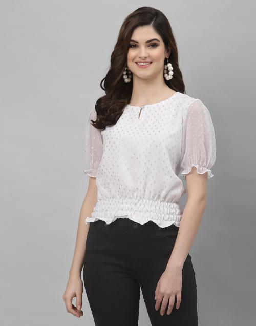 Selvia Women'S White Woven Top | tops for women | tops | women tops