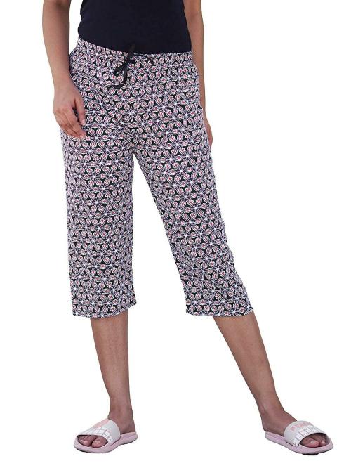 Alphabet Women Royal Blue Printed Cotton Capri Pant (S)