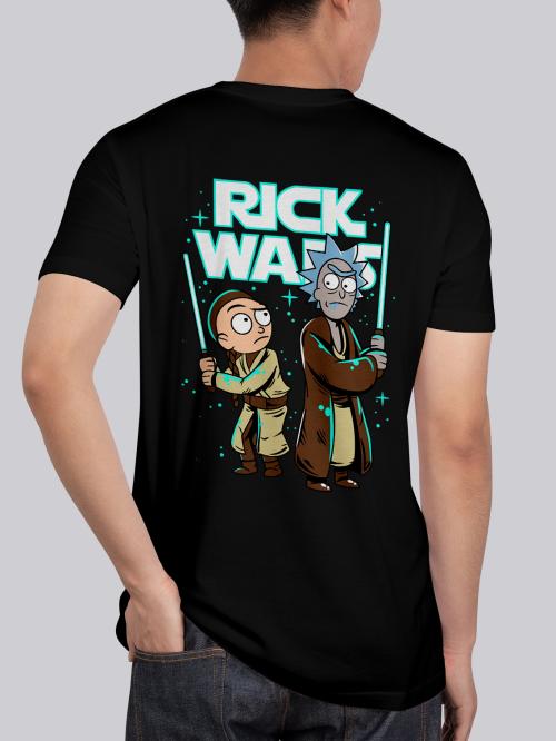 BLISSINK RICK AND MORTY Front And Back Printed Black Cotton Tshirt for Men