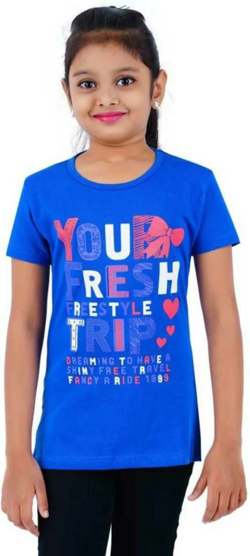 SAN TEE Girls Blue Pure Cotton Printed T-Shirt (2-3 Y)