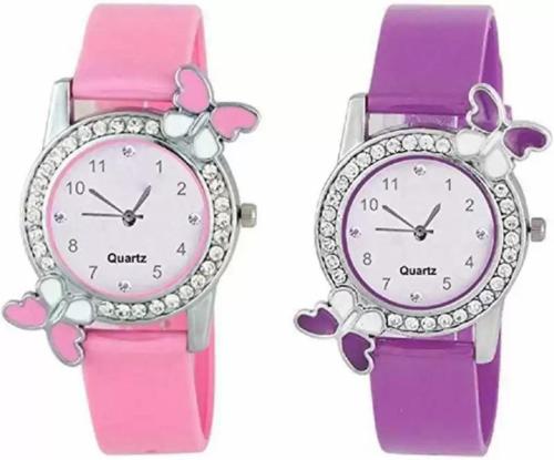 Qaliba Analog White, White Dial Pink Strap Watch For Men (Pack Of 2)