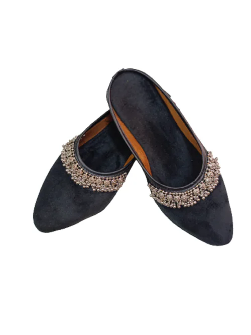 ZADZED Rajasthani Embroidered with Payal Punjabi Mojari Jutti for Women Velvet Ethnic Handmade