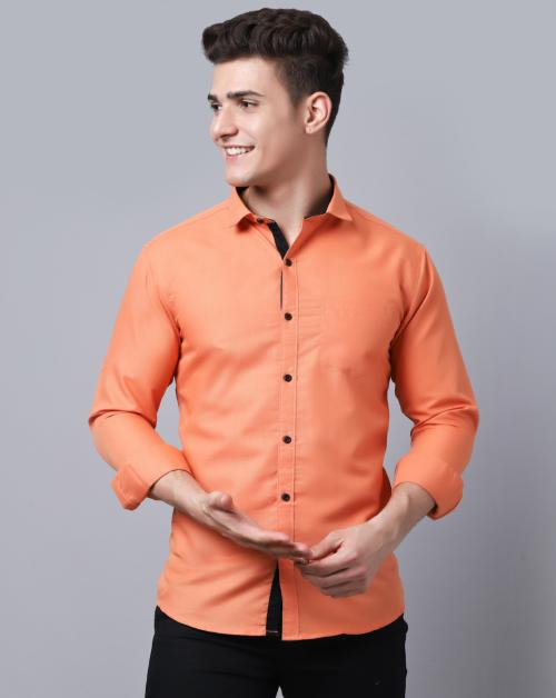 Majestic Man Men Orange Cotton Blend Shirt