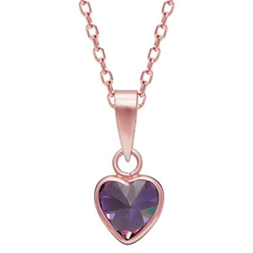 Giva Sterling Silver Rose Gold Purple Crystal Heart Pendant With Link Chain For Women