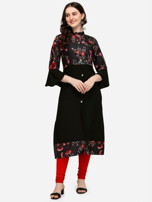 Stree Mantra Women Black Floral Crepe Single Kurta (S)