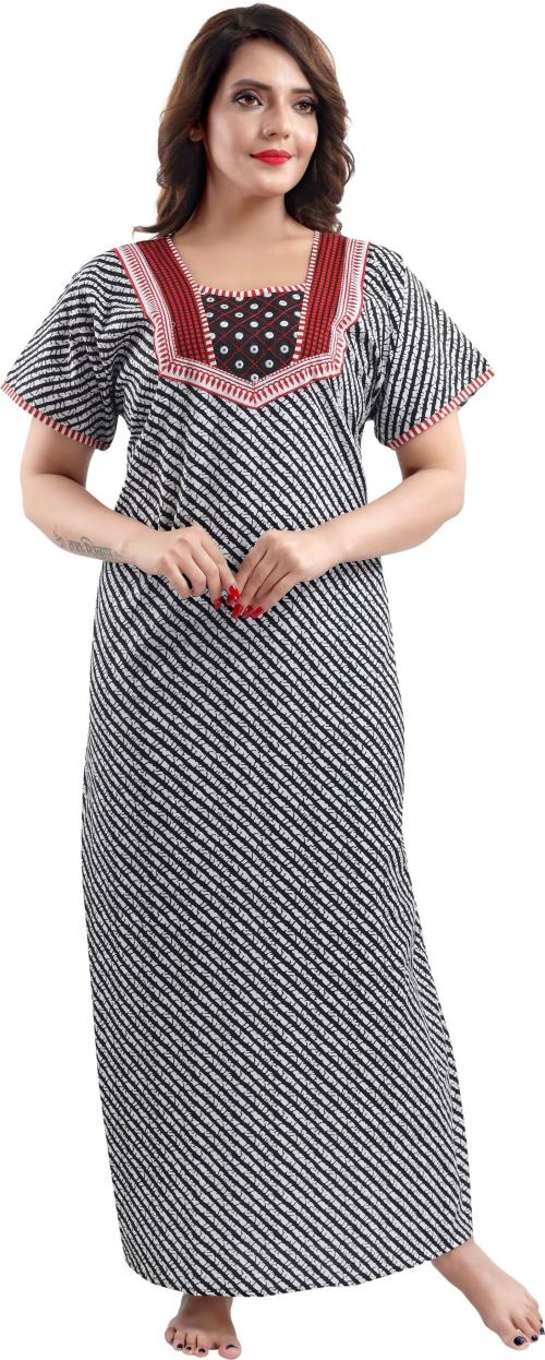 Ultraviolet Women White Printed Cotton Nighty