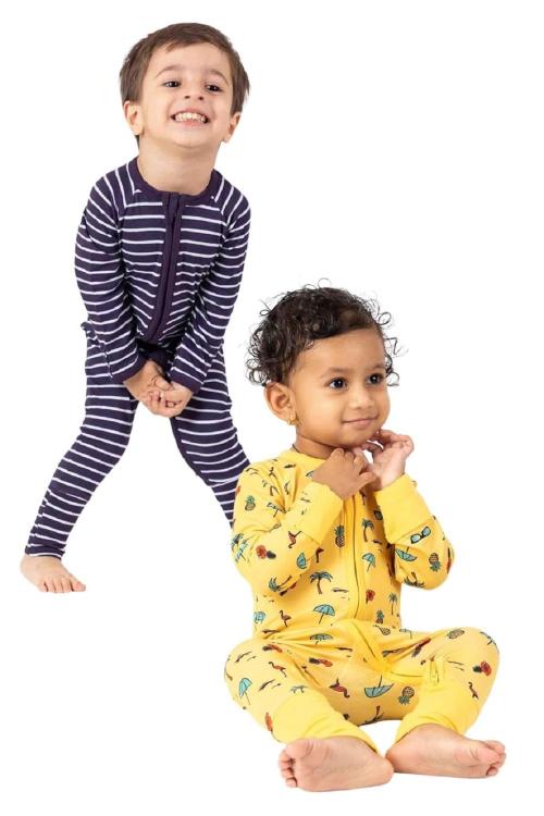 LAZYTOON Double Zipped Romper - 100% Organic Cotton baby Rompers | Sleep Suits | Jumpsuit | Night Suits for Baby Boys & Girls (Pack Of -2) (For 0-3 M) Kids