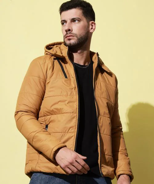 HELL BOUND Men Mustard Solid Polyester Single Jacket