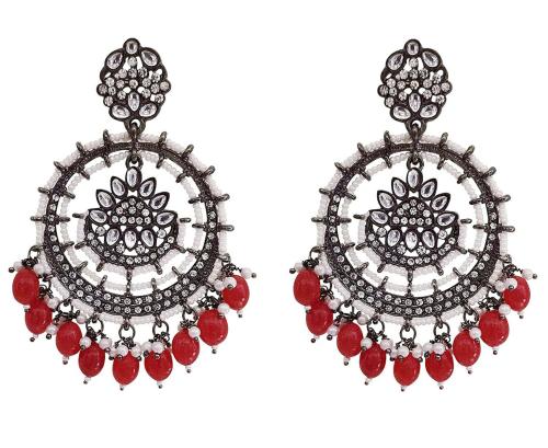 Total FashionTraditional Oxidised Jewellery Red Beaded Black Chandbali Earring for Womens and Girls