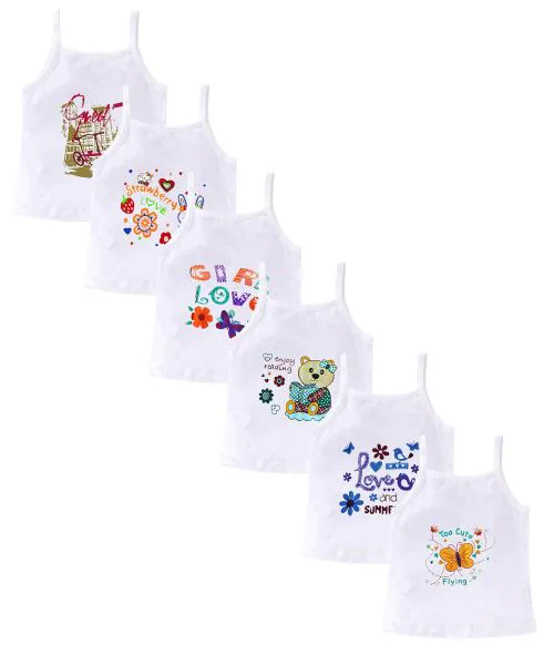 Neeba Kids White Cotton Camisole for Girls, Summer Innerwear Undergarment Spaghetti Slips Pack of 6