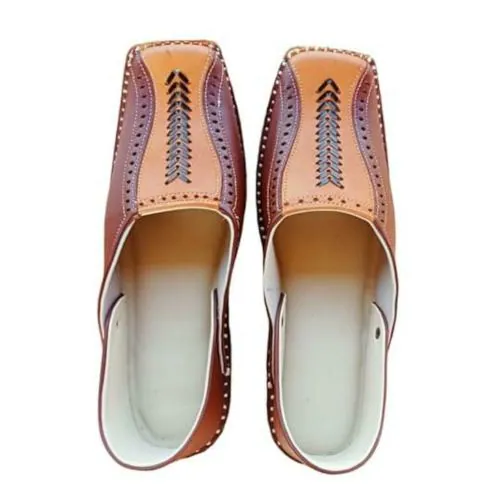 CLOTERI Present Punjabi Jutti Men Leather - Men's Ethnic Footwear for Casual and Wedding Occasions -Colour- Tan-Size-13