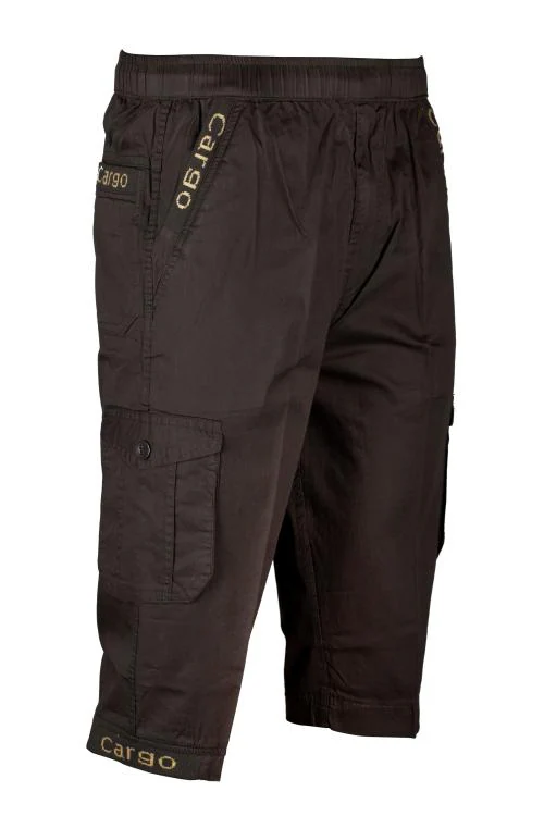 A. KARTAVYA GARMENTS Men Regular Fit Elasticated 5 Pocket With Side Pocket Cargo Capri (Brown) Size:-5XL
